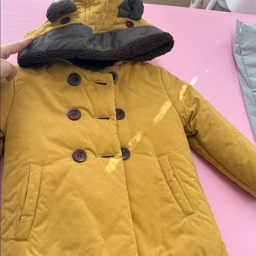 Louis polka Kids Mustard and Dark Brown Puffer Coat